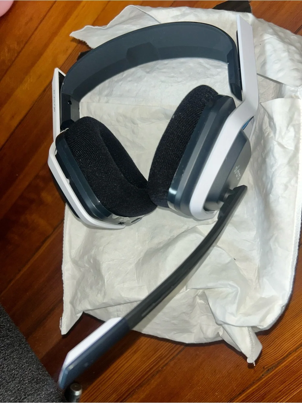 White and Black Gaming Headset with Noise-Canceling Mic